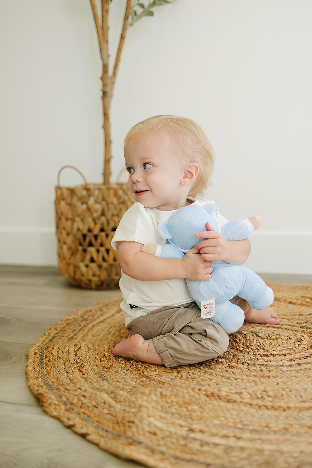 Genius Baby Toys My First Boy Doll - Soft Blue Cotton Doll with Rattle, No Hard Parts, Model GB-54, Perfect Gift for Babies
