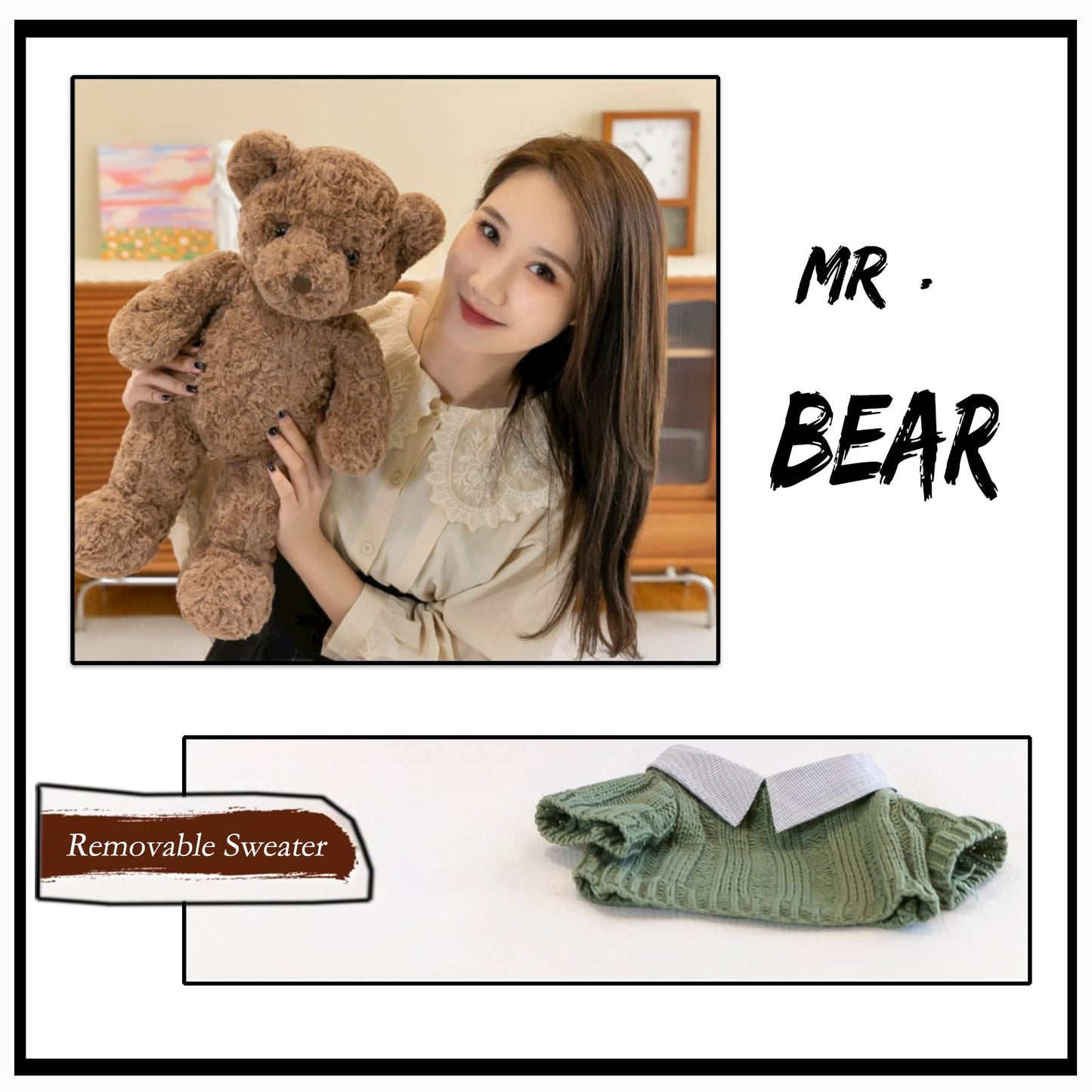 Riuhot Plush Teddy Bear With Shirt, Soft Stuffed Plushie Toys Gifts For Girlfriend Boyfriend Kid, 19.7 Brown Teddy Bear