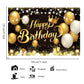 YinQin Black Gold Happy Birthday Backdrop 180x120 cm - Glitter Photography Background for Men & Women