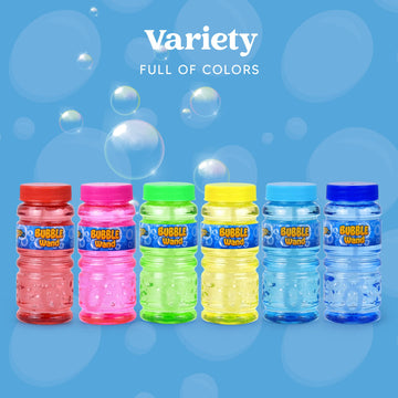 Sloosh 24 Pack Assorted Colors Bubble Solution Bottles With Wand (4 Oz) For Kids' Bubble Toys Summer Activity, Easter, And Assortment Party Favors