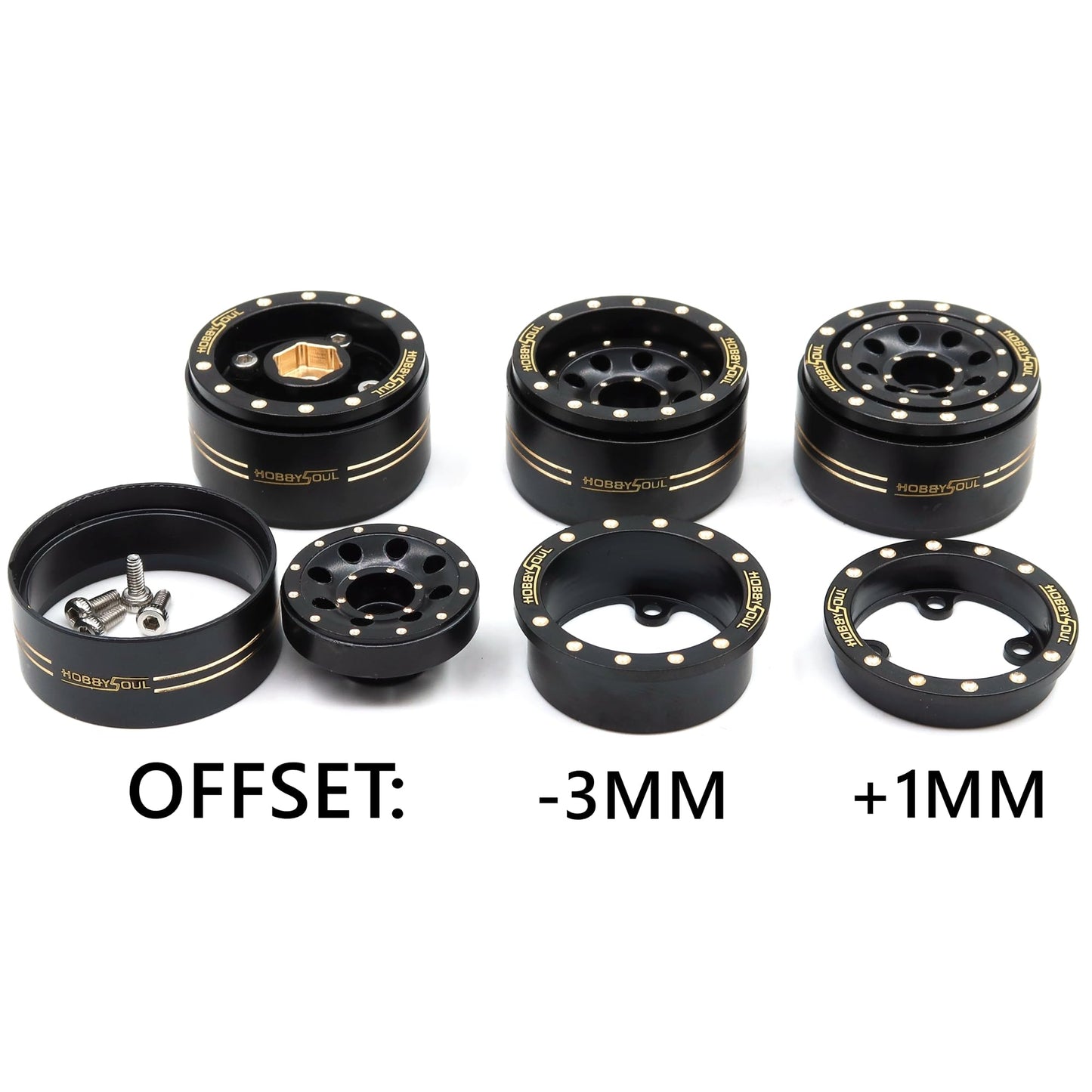 HOBBYSOUL Adjustable Offset Brass 1.0 Beadlock Wheels Rims 44g/Rim for RC 1/18 TRX4M Axial SCX24 90081 & Other 1/24 Micro Crawle