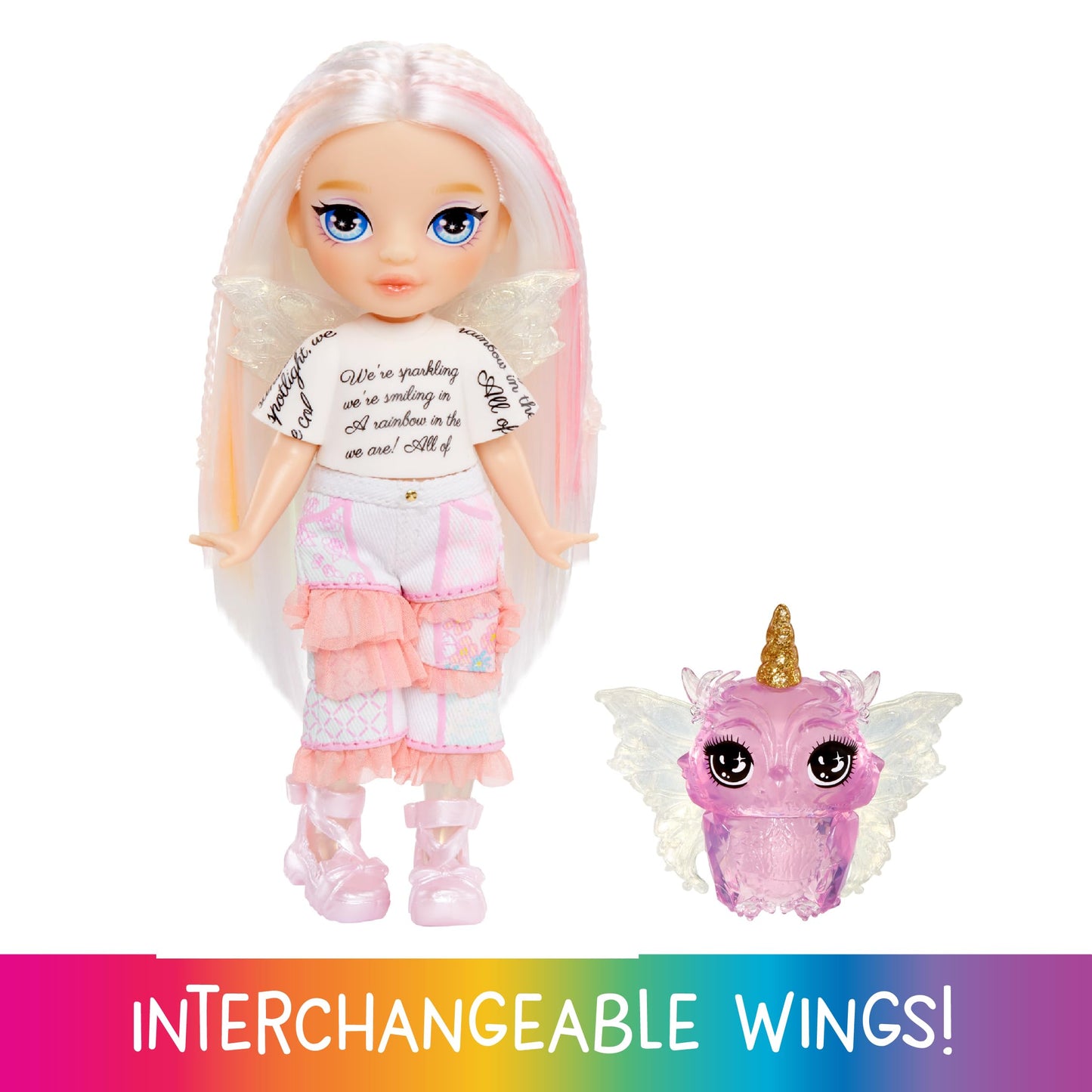 Rainbow High Littles Rainbow Fantasy Fairies + Pet - Opal, Rainbow 5.5 Posable Small Doll & Fantasy Owl Pet With Interchangeable