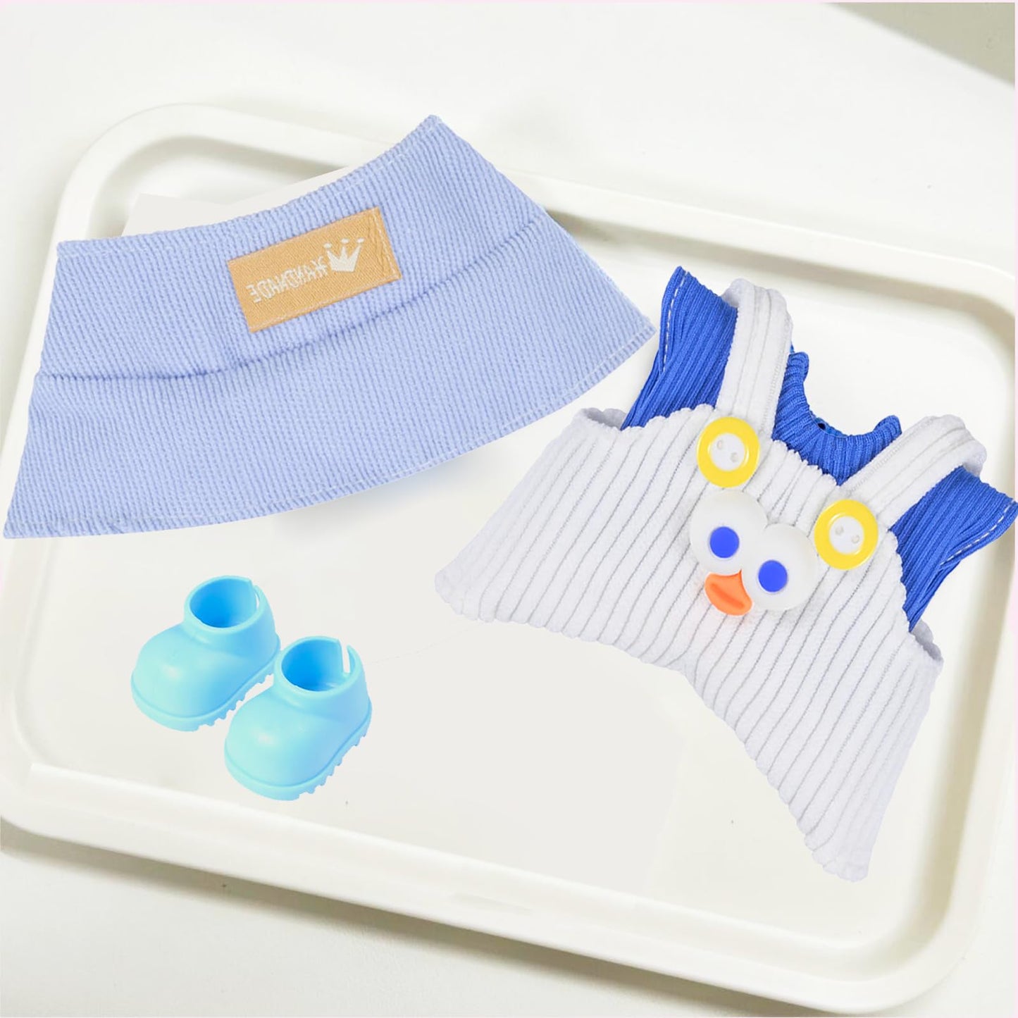 Doll Clothes Set and Accessories  2025 Stylish Adorable Designed Clothes Outfit for 15cm/17cm Doll with Hat & Overalls & Blue Shoes