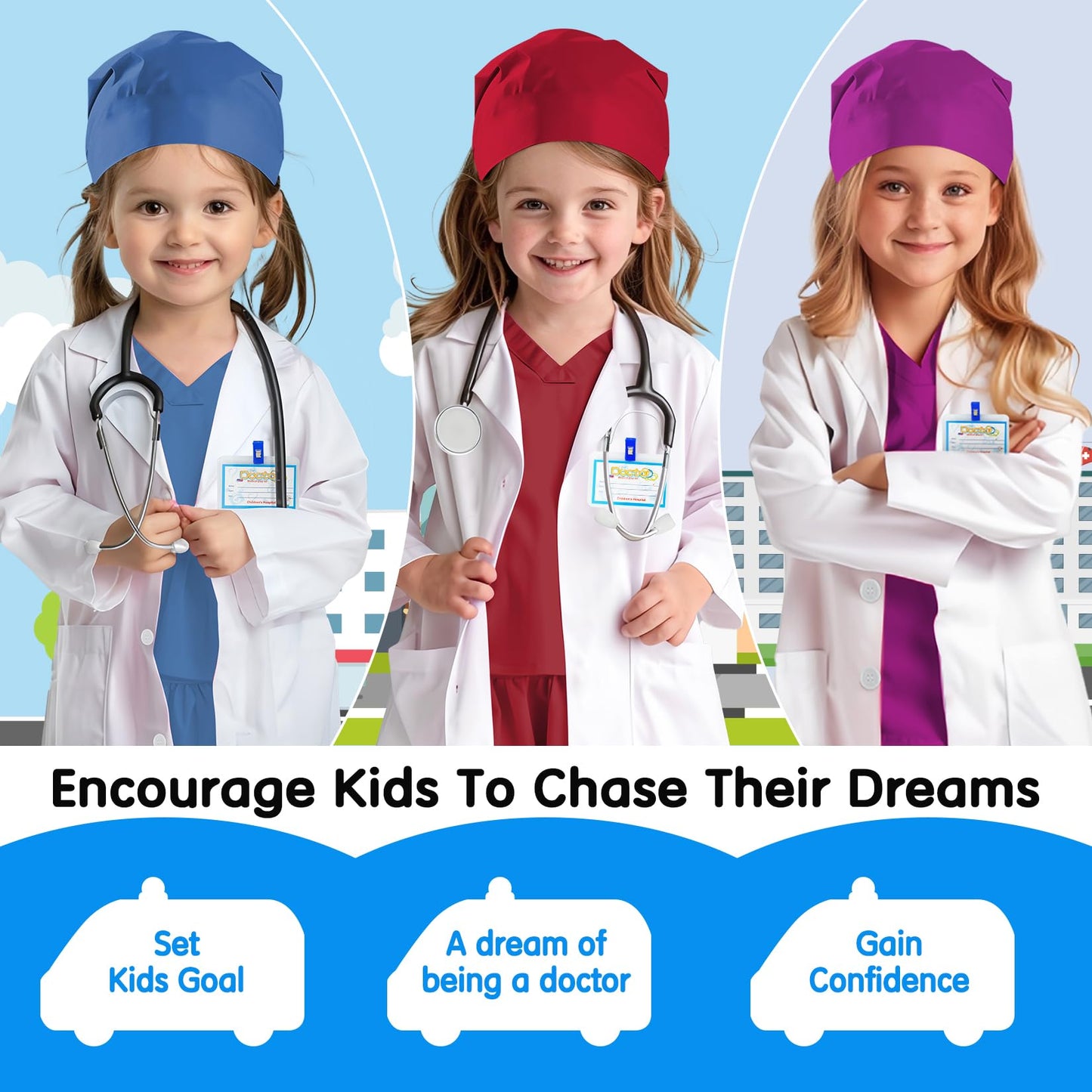 COTATERO Doctor Scrubs Costume for Kids With Stethoscope Lab Coat Career Day Costume Halloween Dress Up For Boys Girls 3-12 (Purple  XXL-150/9-10Y)