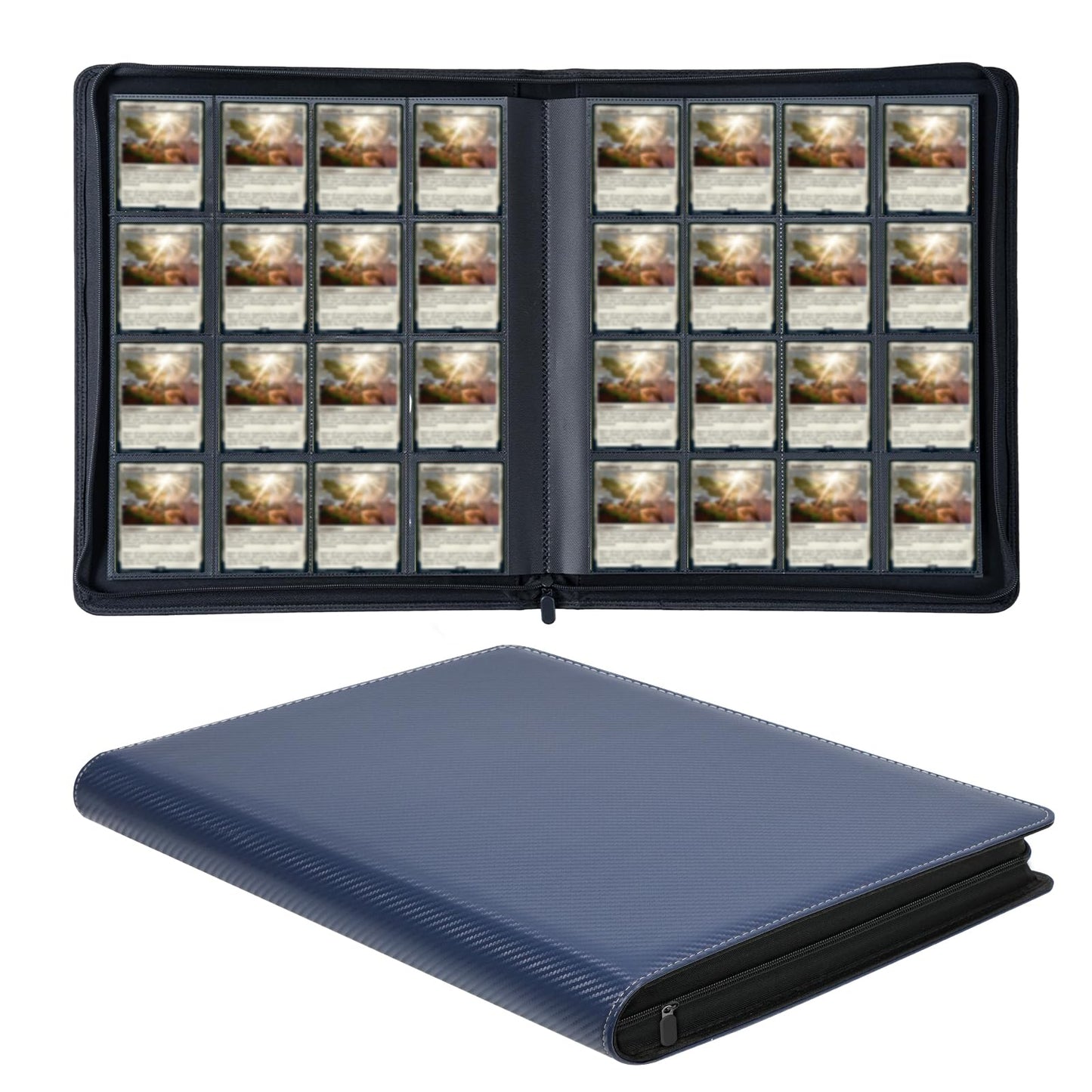 Hestech 16 Pocket Card Binder,Premium Trading Card Binder For 1000+ Cards,Side Loading Card Binder With Zipper, Ringless Trading