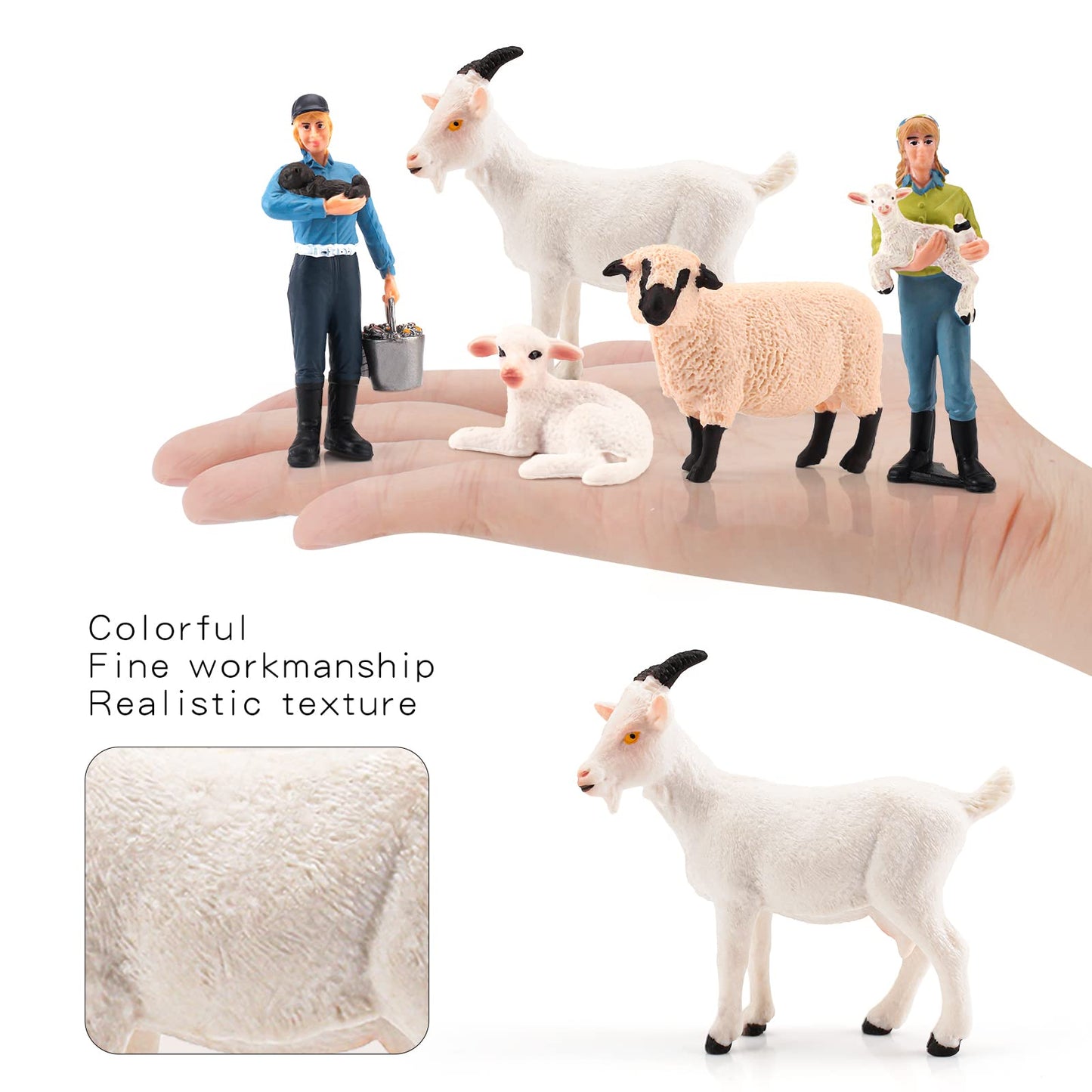 LC JoyCre 5 PCS Farm Animals Goats Figures Realistic Sheep Figurines Farm Animal Toys Farmer Lamb Model Set Farm Animals for Tod