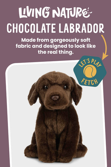 Living Nature Chocolate Labrador Stuffed Animal | Fluffy Dog Animal | Soft Toy Gift For Kids | 8 Inches