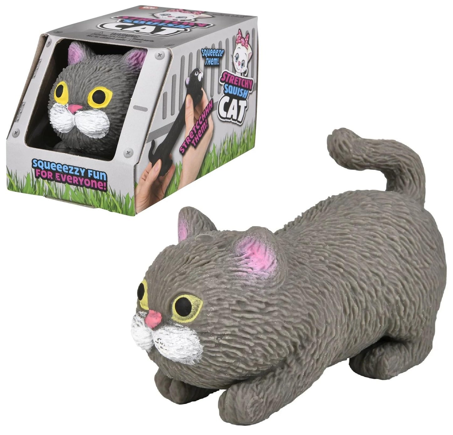 Squishy Stretchy Cat (3.5' To 6.5') Rubber Fidget Sensory Toy Filled With Sand. Great Stress Relief Cat Toy For Kids, Adults And Pets. (3 Pack