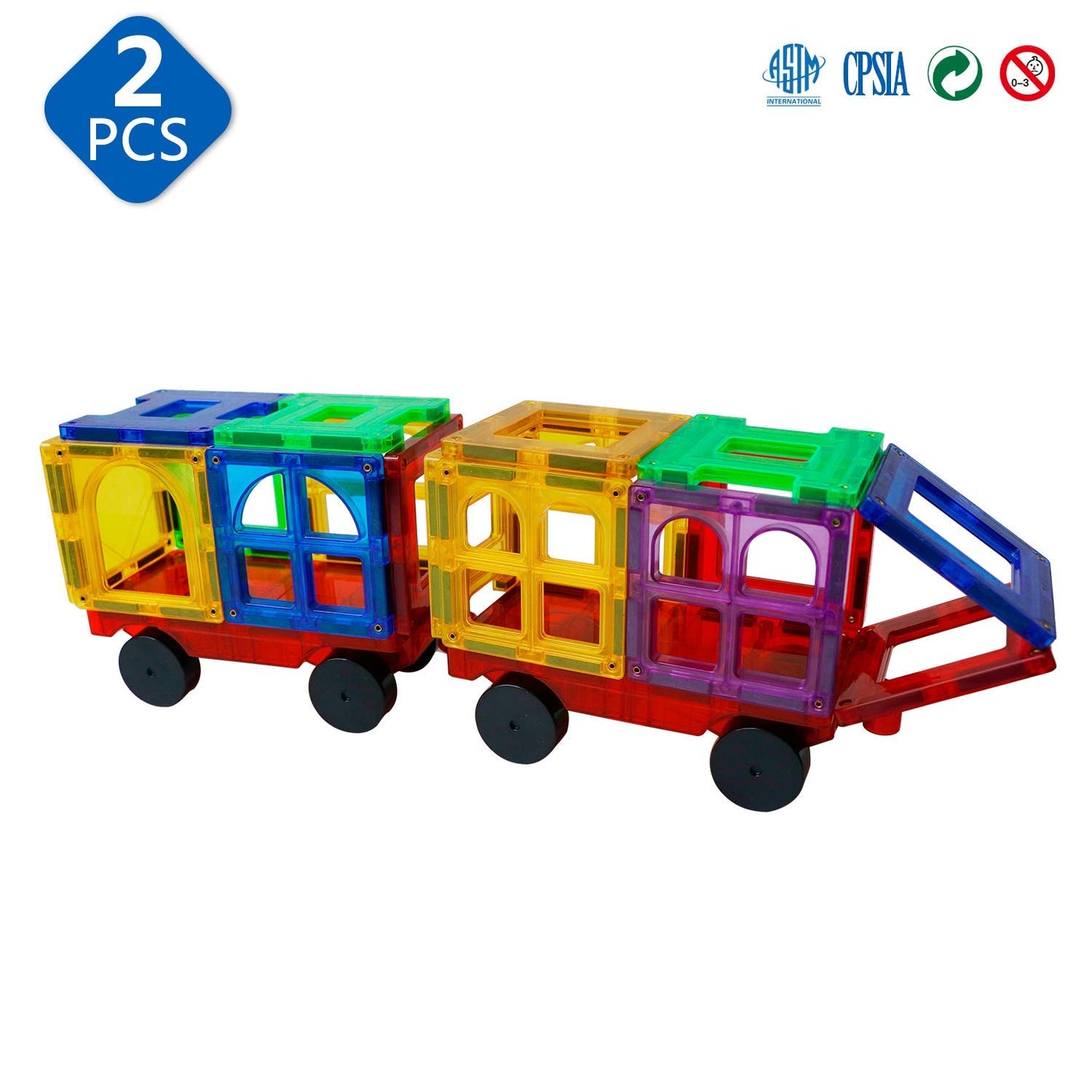 Magblock 2 Piece Car Set Suitable For Magnetic Blocks Tiles, Expand And Enrich Your Magnet Tiles Stem Educational Toys