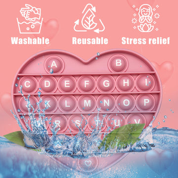 Petbsnvb Pink Heart Shaped Pop Bubble Valentines Fidget Toy With Letters And Numbers, Xmas Gift Sensory Toy With Alphabets Kids Birthday Party Classroom Prize Stress Reliever