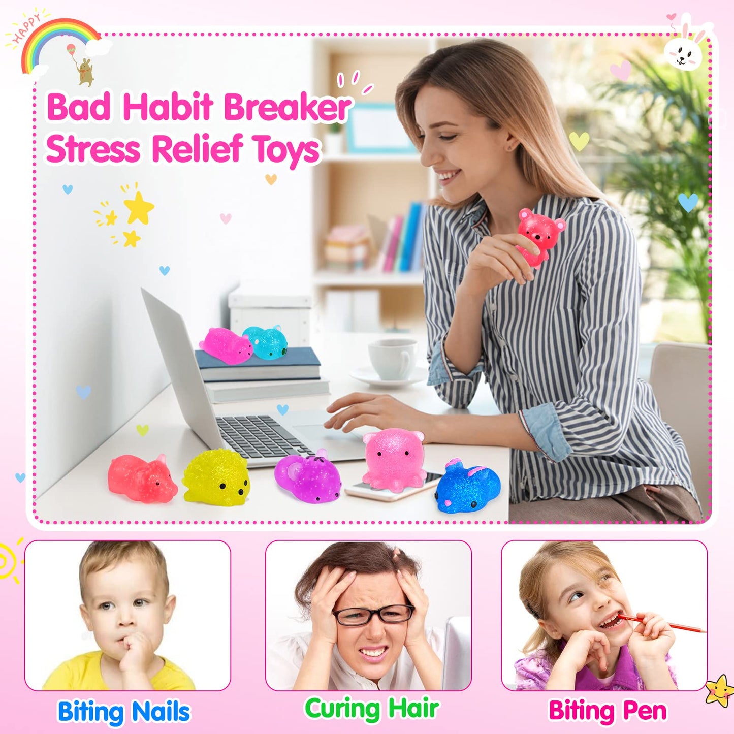Ocato 40Pcs Mochi Squishys Toys Mini Squishies 2Nd Generation Glitter Animal Squishies Party Favors For Kids Adults Stress Relief Toy Treasure Box Prize Classroom Valentine Prizes Easter Egg Fillers