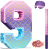 Shappy 16 Inch Mermaid Piata Purple Number Birthday Piata Party with Stick Blindfold Confetti for Anniversary Celebration Birthd