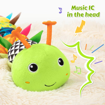 Baby Toys Musical Caterpillar  Infant Stuffed Animal for 0-6 6-12 Months with Crinkle and Rattles  Tummy Time Sensory Toys Newborn Boys Girls Gifts 0 3 6 9 12 Months - Green