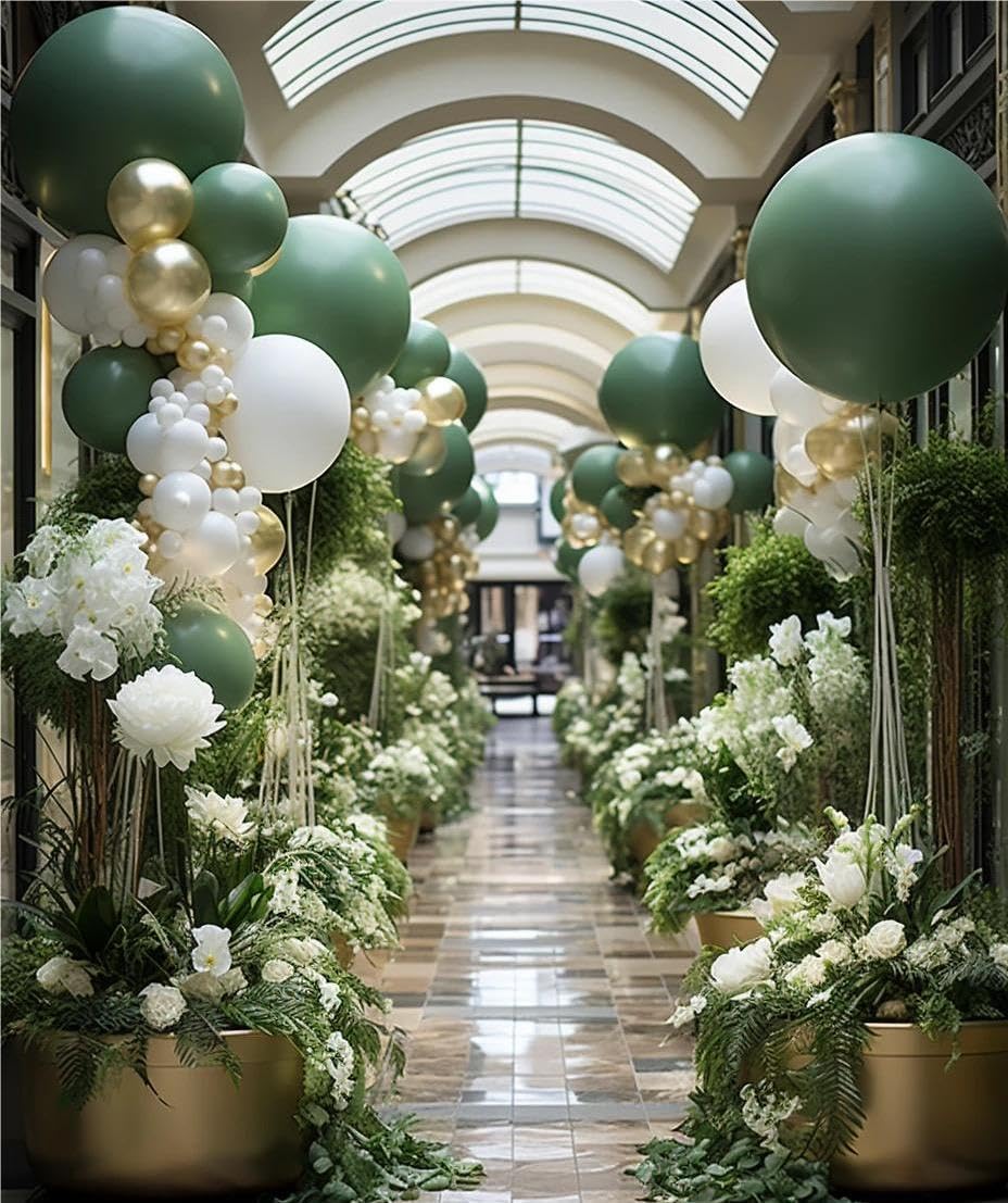MEBAY Balloon Garland Arch Kit - 146Pcs Latex Balloons in Sage Green, White & Gold for Birthday, Baby Shower, Wedding Decorations