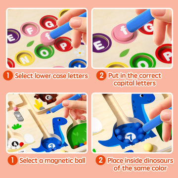 Ppotyo 2 In 1 Magnetic Color And Number Maze Double-Sided Abc Alphabet Board Magenet Dinosaur Maze Preschool Montessori Educatio