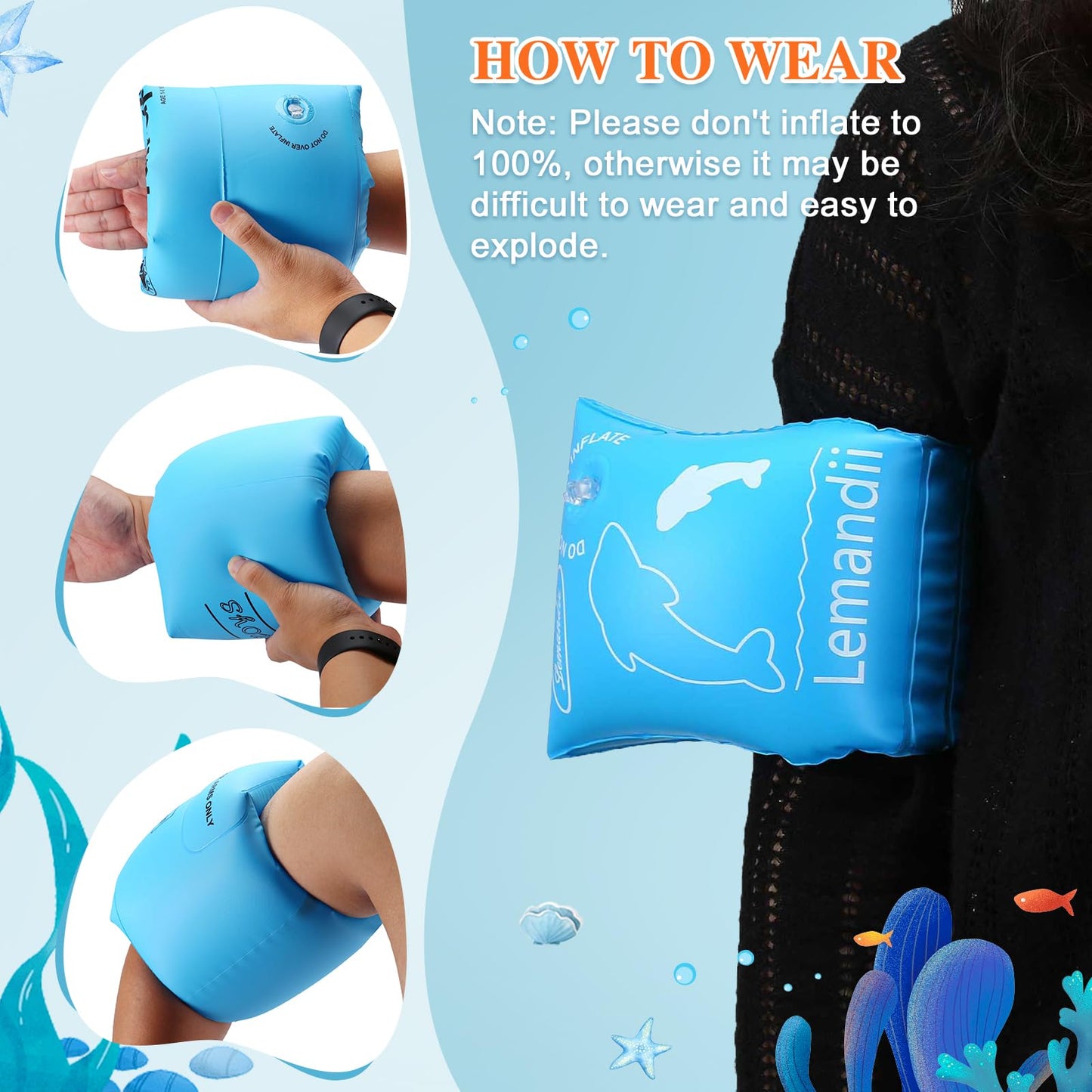 Wowelife Arm Floaties Inflatable Swim Arm Bands Floater Sleeves Swimming Rings Tube Armlets For Kids Toddlers And Adults (Blue-Large)