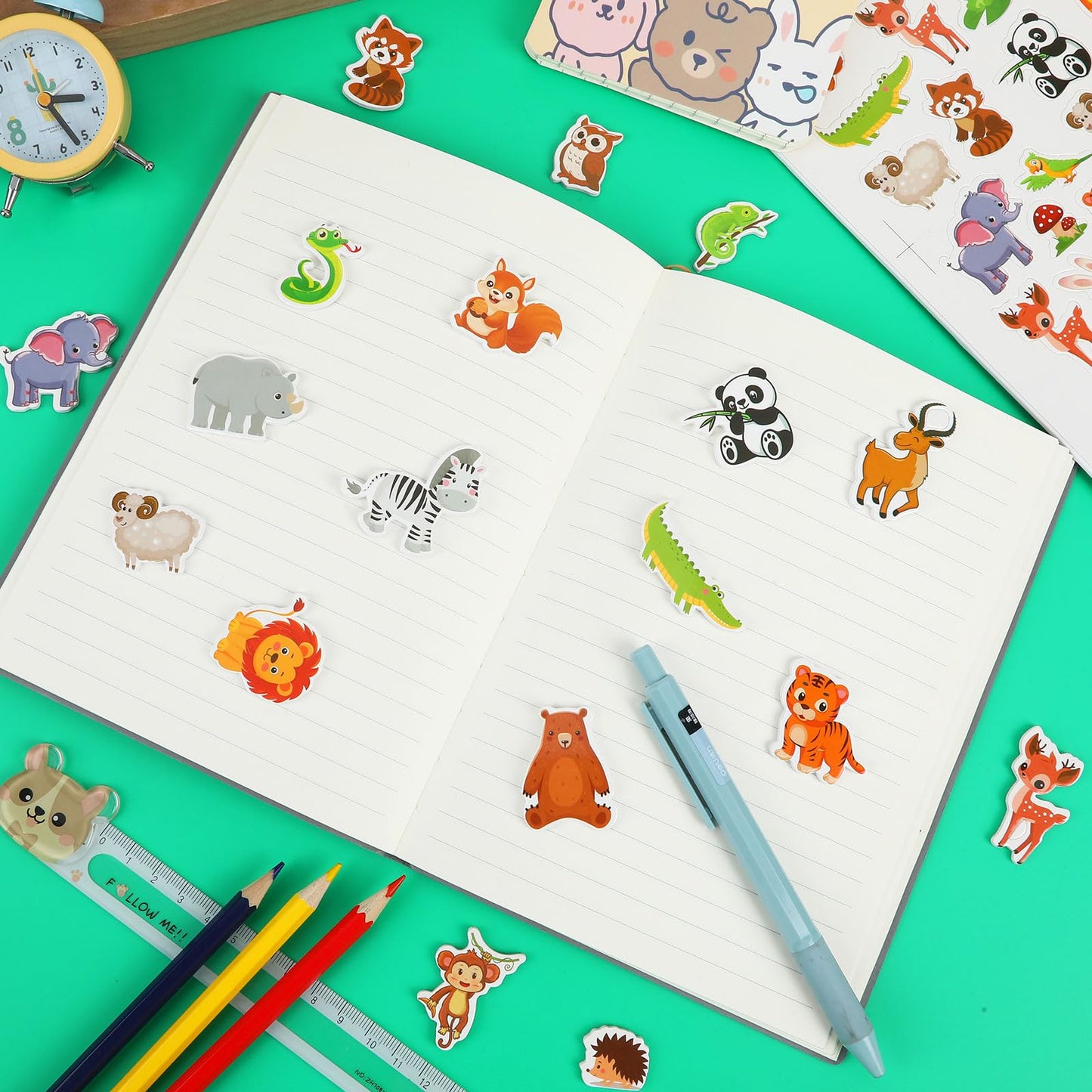 Julbear 300 Pieces Animals Foam Stickers Bulk Self-Adhesive Cartoon Forest Animals Reward Stickers For Arts Crafts Animals Fores