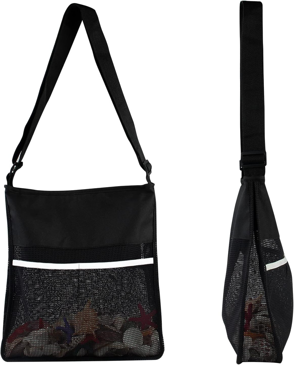 Qiipii Semi Transparent Mesh Bags Cross Body See Through Shoulder Bag For Men Women College Students Sports Events Seashell Beac