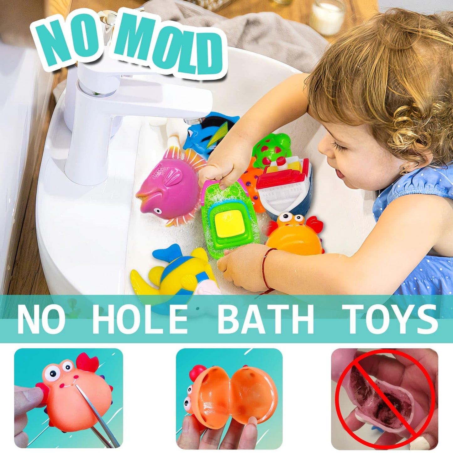 Mold Free Baby Bath Toys - Infant Baby Toys 6-12 12-18 Months - Water Table Toys Pool Toys Fish Bathtub Toys For Toddler 1-3 - V