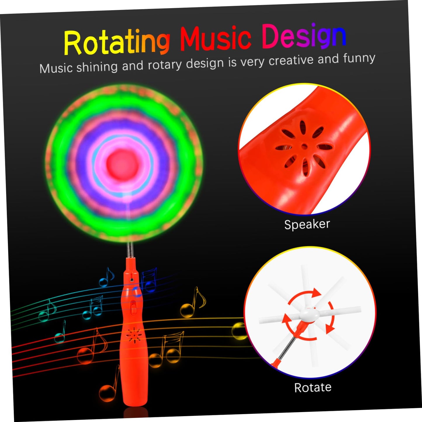 Toyvian 3 Pcs Kids Glow Wands Light Up Windmill Toy Led Hand Fan Pinwheels for Kids, Fan Toy with Music, Light Up Swivel Light W