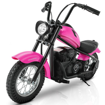 Elemara Electric Dirt Bike, 24V Ride On Toy For Big Kids,15 Mph & 150Lb Max, Kids Motorcycle W/Raised Handlebars, Power Display, Twist-Grip Throttle,Shock Springs, Key Start,Handbrake, 12' Tires-Pink