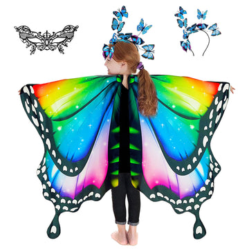 Rektak Butterfly Wings For Girls, Butterfly Costume For Halloween Party Kids Fairy Wing With Mask And Headband(Rainbow-1)