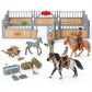 DuDuMo Horse Stable Playset with 3 Horses & 2 Riders, Plastic Farm Animal Toys for Kids, Green Color, Ages 3+