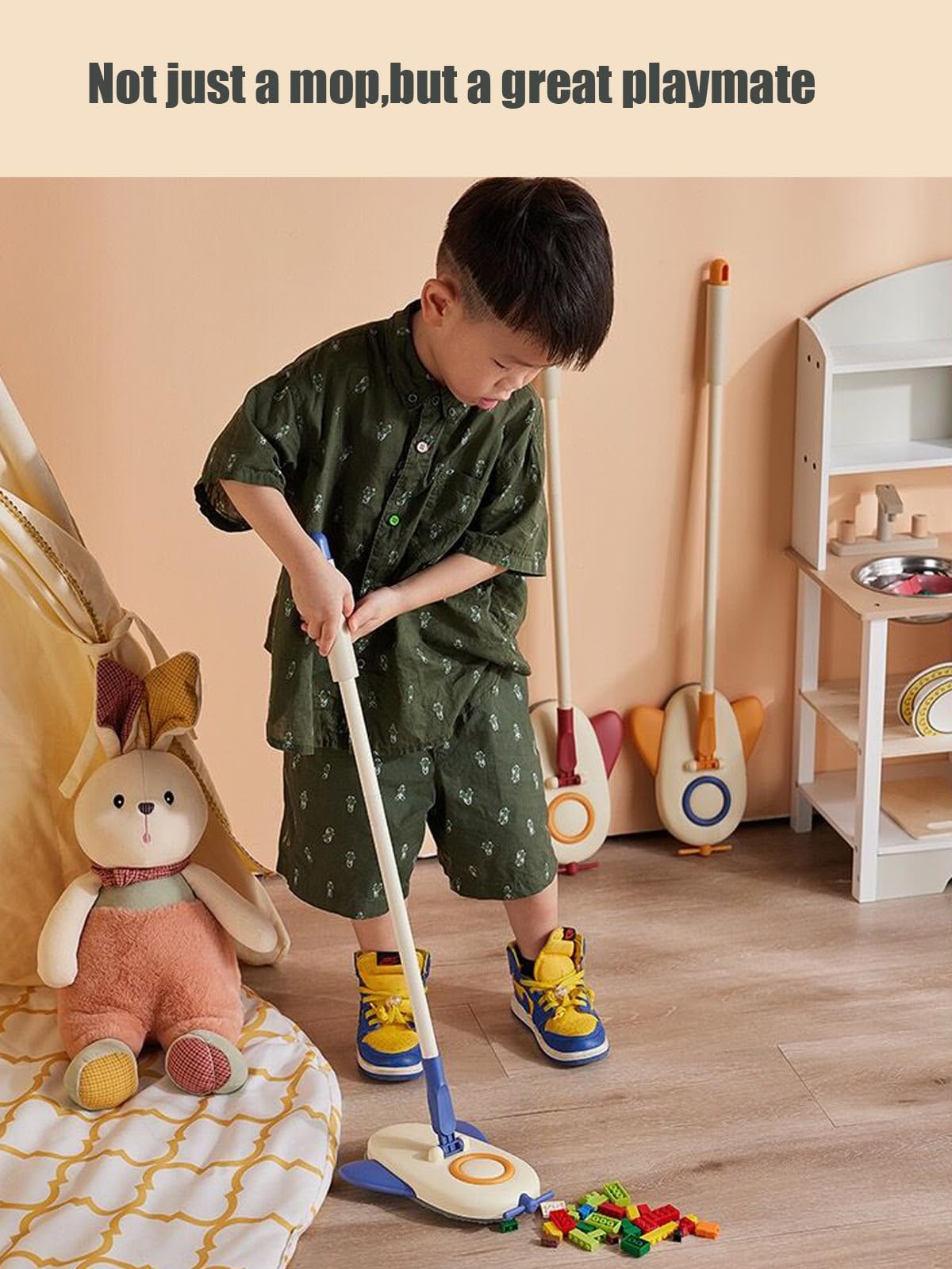 Mini Mop Kids Mop Housework Pretend Play Gift For Boy Girls (Blue)