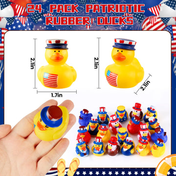 Scione 24Pcs Patriotic Rubber Ducks, 4Th Of July Bulk Rubber Ducks For 4Th Of July Party Favors, Mini Duck For Cruise Ships Baby Showers Bath Toys Kids Party Favors Birthday Gifts