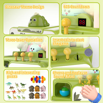 Skirfy Dinosaur Claw Machines For Kids,Electronic Arcade Game Vending Machine Toys With 34 Dinosaur Toys & Sound,Candy Dispenser