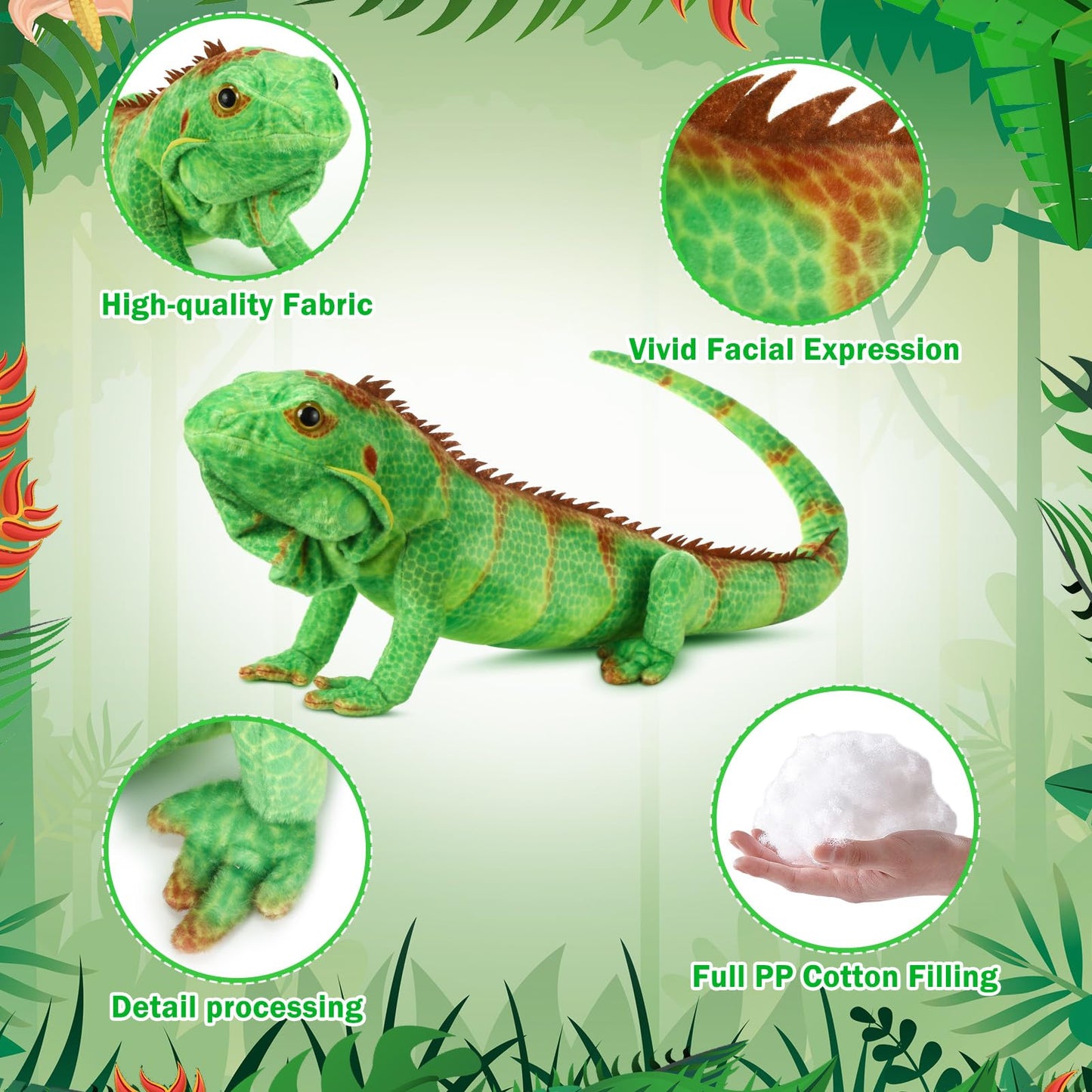 Syhood Lizard Stuffed Animals 37.4'' Realistic Plush Toy Lizard Toy Soft Plush Reptile Gift For Boys Girls Animal Lovers Birthday Easter(Emerald Green Iguana)