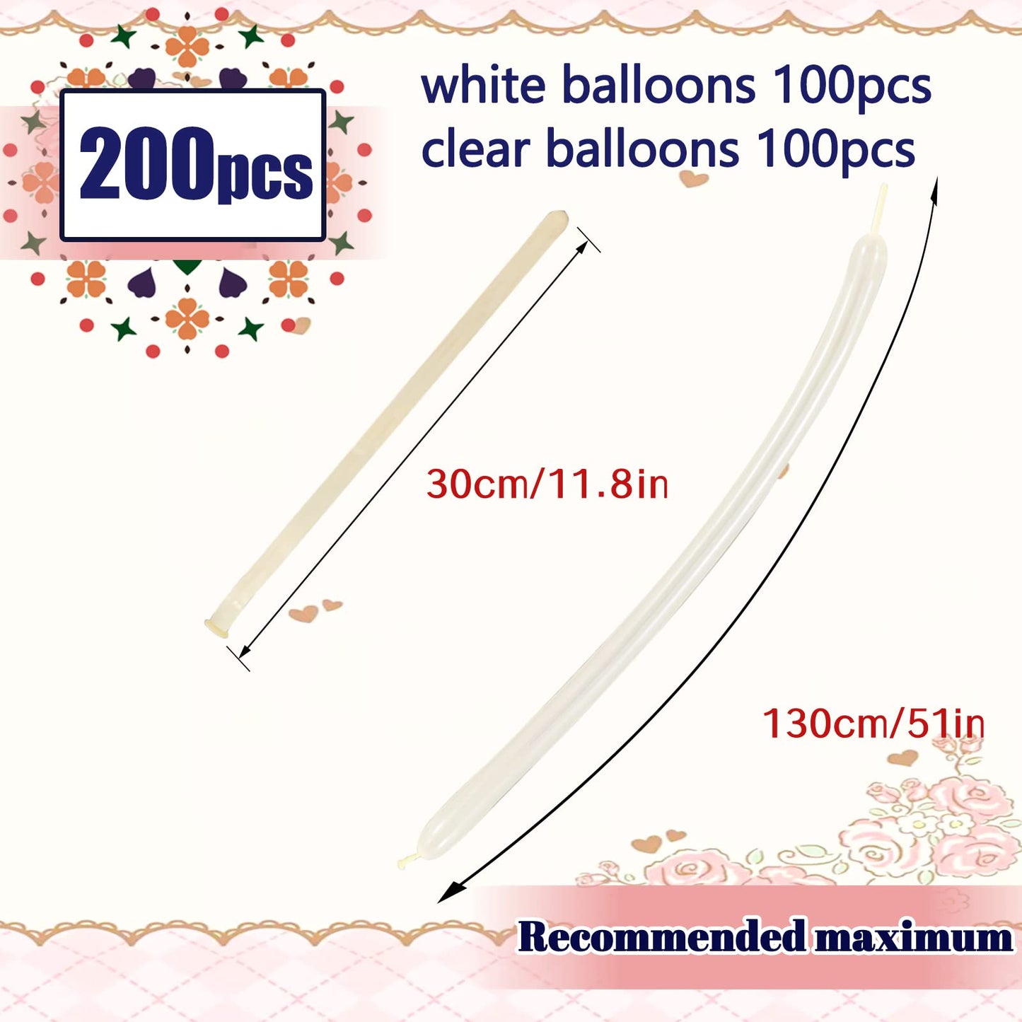 200 Pcs 260 Balloons Long Balloon White And Clear Balloons Twisting Animals Balloons For Balloon Arch Garland Birthday Wedding P