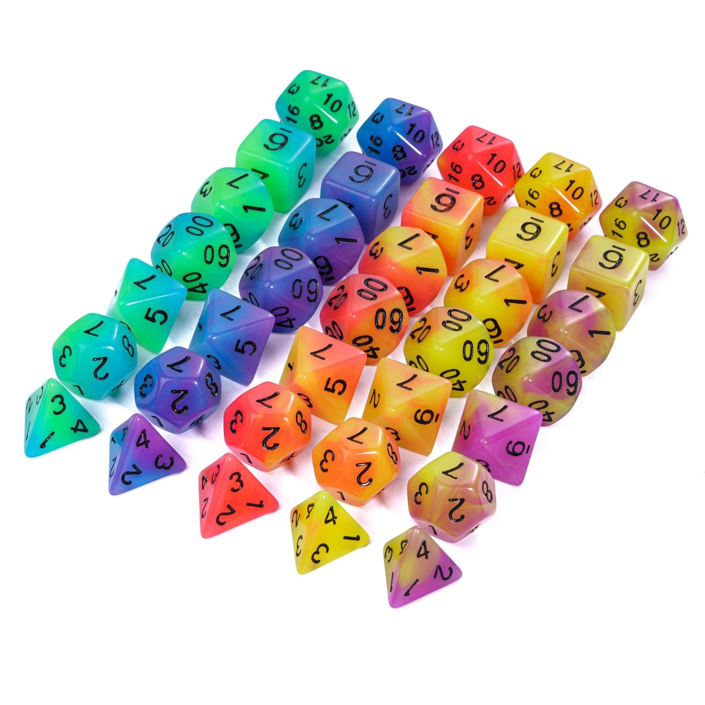 Poludie 5 Sets Glow in The Dark DND Dice, 35Pcs Luminous Polyhedral Dice Set with 1 Leather Dice Bag, Glowing D&D Dice for Dunge