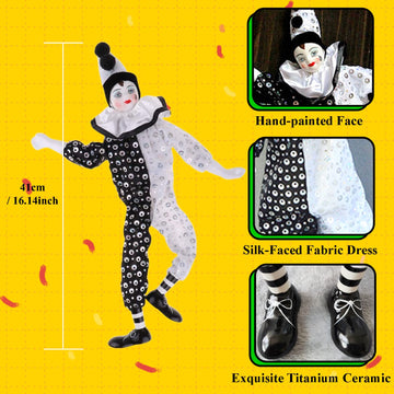 Maxyoung 16 Inch Porcelain Clown Doll Vintage Dolls Figurine, Collectible Figure, Hand Painted Toy, Christmas Halloween Birthday Gift, Twisted Body