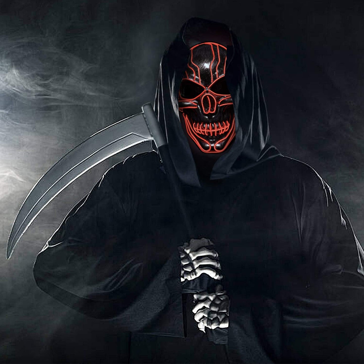 ILEBYGO LED Halloween Light Up Mask Purge Mask Scary Mask with EL Wire 3 Flashing-Modes for Halloween Festival, Party, Cos Play
