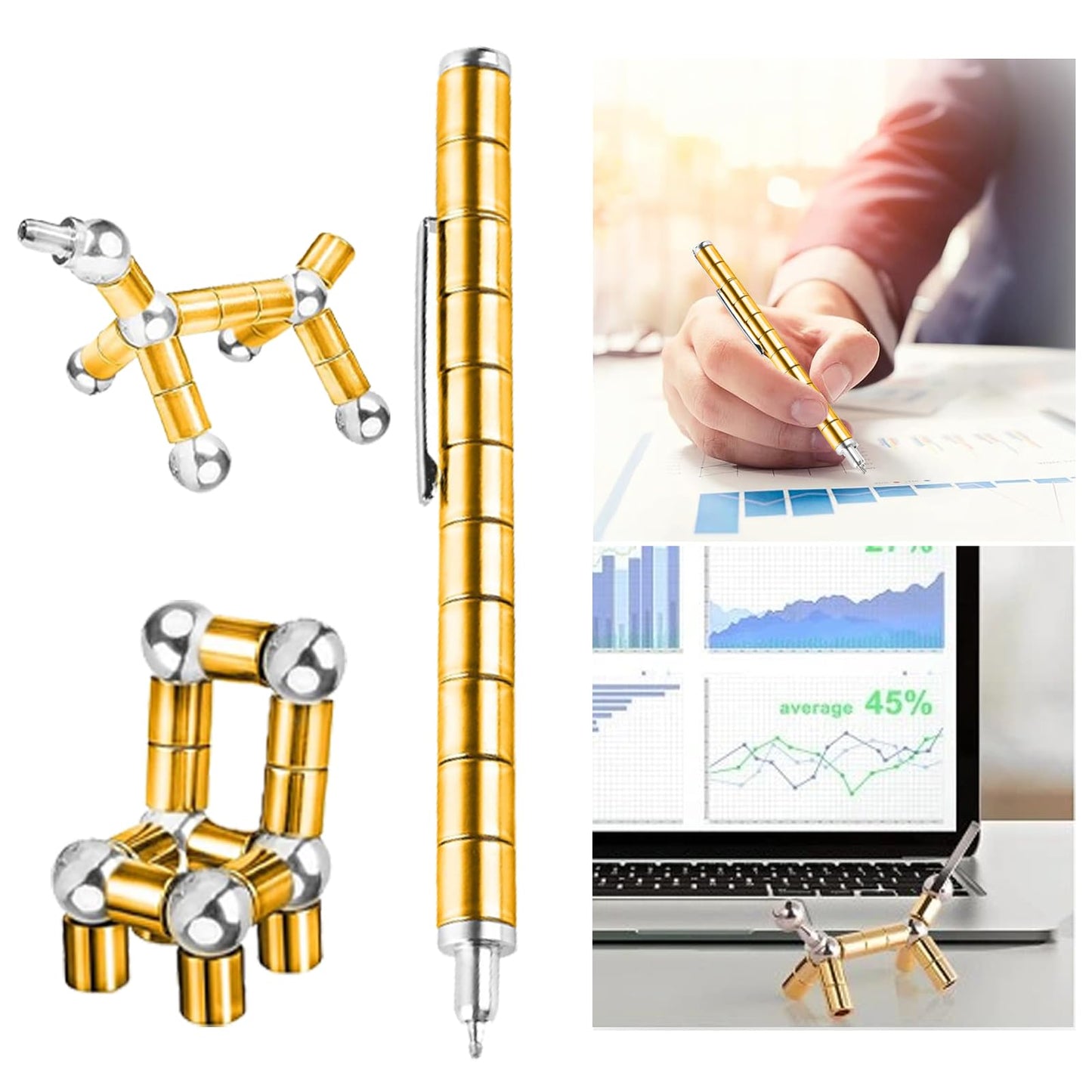 Wqwquu Fidget Pen,Magnetic Pen, Decompression Magnetic Toy Pen,Magnet Pen Fidget Toy Relieve Pressure Novel Toy Gift For Kids Or Friends! (Big Golden)