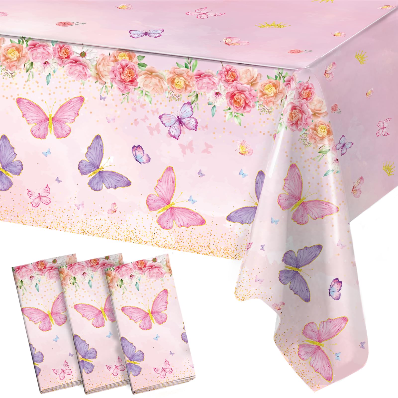 Staraise 3PCS Butterfly Tablecloth,Butterfly Disposable Plastic Table Covers,Watercolor Spring Themed Butterflies Birthday Decor