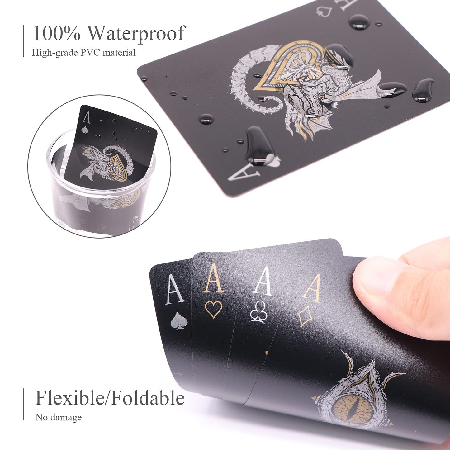 Wjpc Easy Shuffling Plastic Waterproof Playing Cards,Cool Black Dragon Poker Cards For Game And Party, Deck Of Cards(Dragon