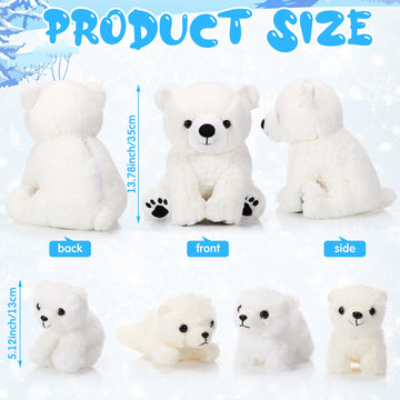 Leitee 5 Pcs Polar Bear Plush Set Large Mommy Polar Bear Stuffed Animal With 4 Cuddly Baby Plushies In Belly For Boys Girls Birthday Winter Holiday Decor Gifts(Sitting)