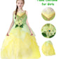 Axaxa Princess Tiana Costume For Girls - Princess And The Frog Dress With Accessories