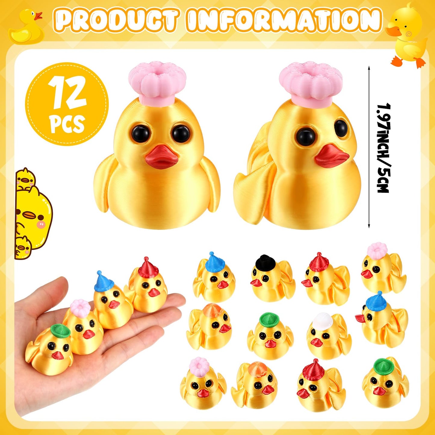 Honoson 12 Pcs 3D Printed Fidget Toy 3D Printed Duck Small Animal Toy Flexible Cute Articulating Pet Stress Relief Fidget Toys f
