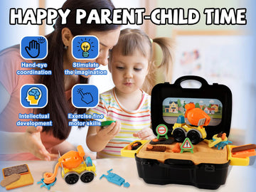 Crelloci Cement Mixer Color Dough Set, Construction Truck Tools Kit, Diy Art & Craft Playset Toys With Portable Case For Kids Boys Ages 3+, With Molds Non-Toxic Modeling Clay 4 Colors