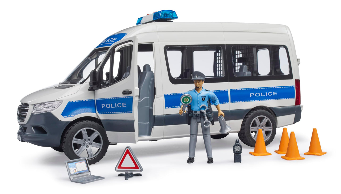 Bruder MB Sprinter Police Emergency Vehicle with Light & Sound Module, White, Model 02683, Einheitsgröße, Plastic