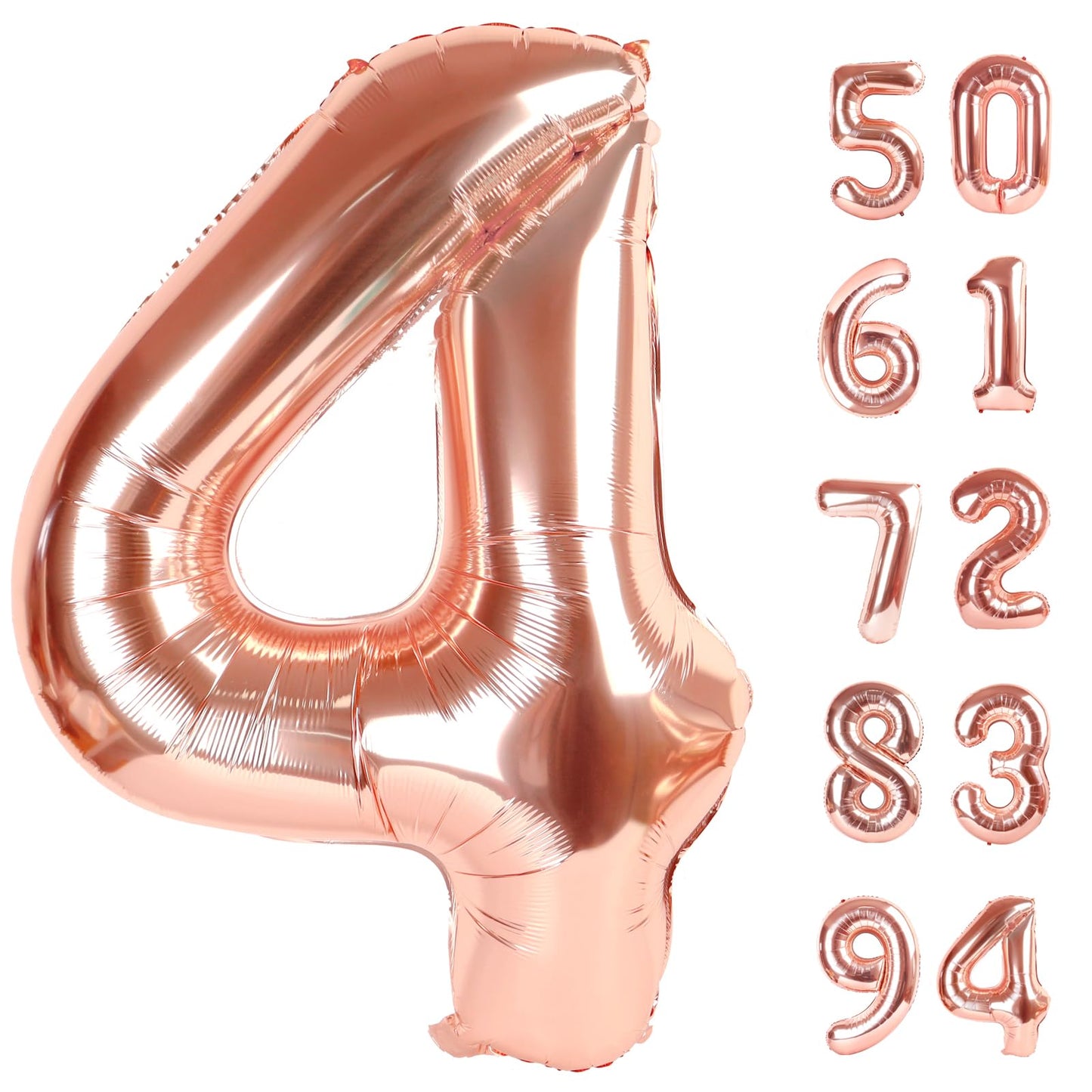 Rose Gold 4 Balloon, Number Balloons 40 Inch, 4Th Birthday Decorations For Girls Boys, Four Large Numbers For Party Decor, Numbe