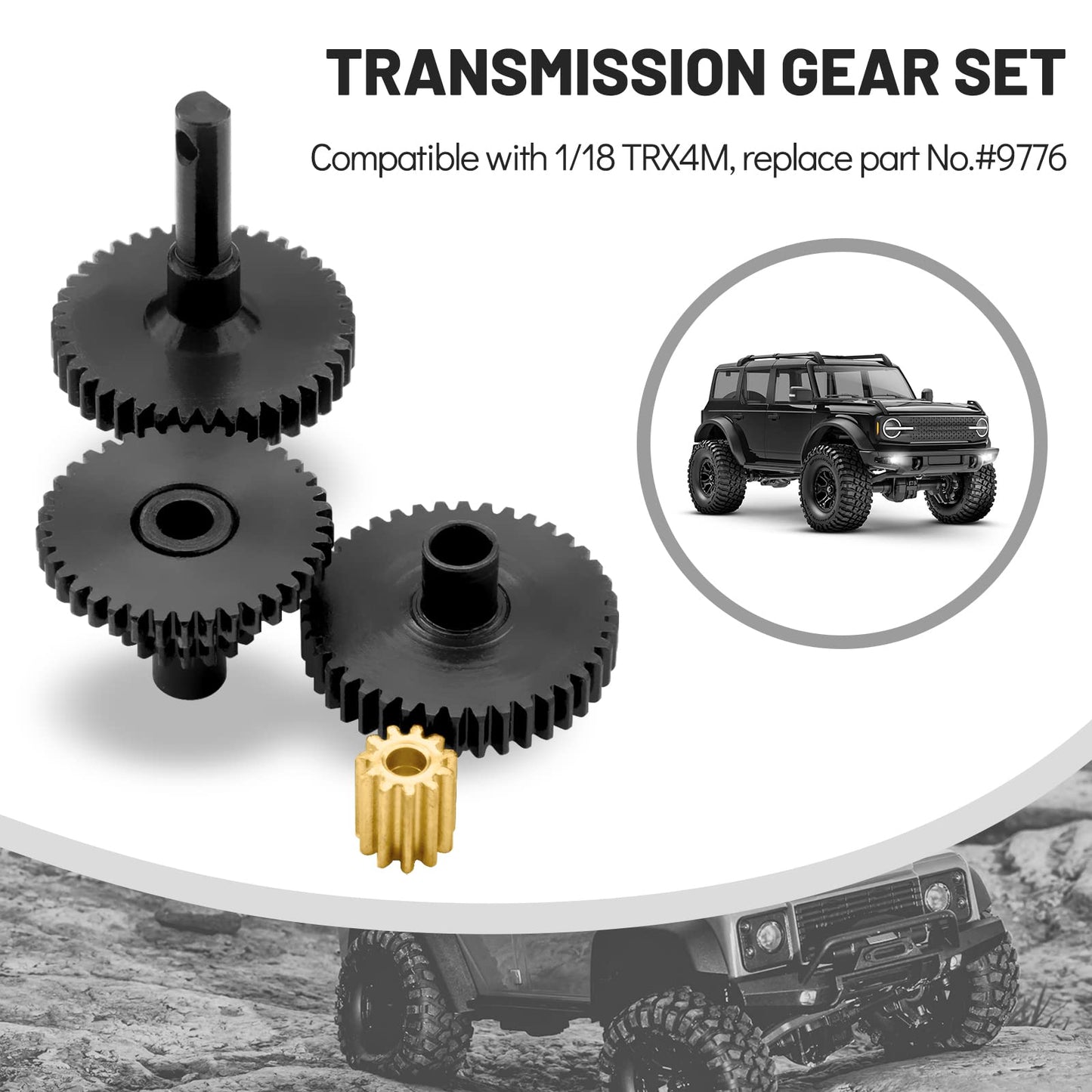 OGRC Metal Steel 16.6:1 High Range Transmission Gear Set Gearbox Gears with 11 Tooth Motor Pinion for TRX4M 1/18 RC Crawler Car