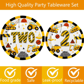 118pcs Construction 2nd Birthday Decor Construction Two Years Old Paper Dinner Plates Napkins Forks Cups Tablecloth Banner Dinne