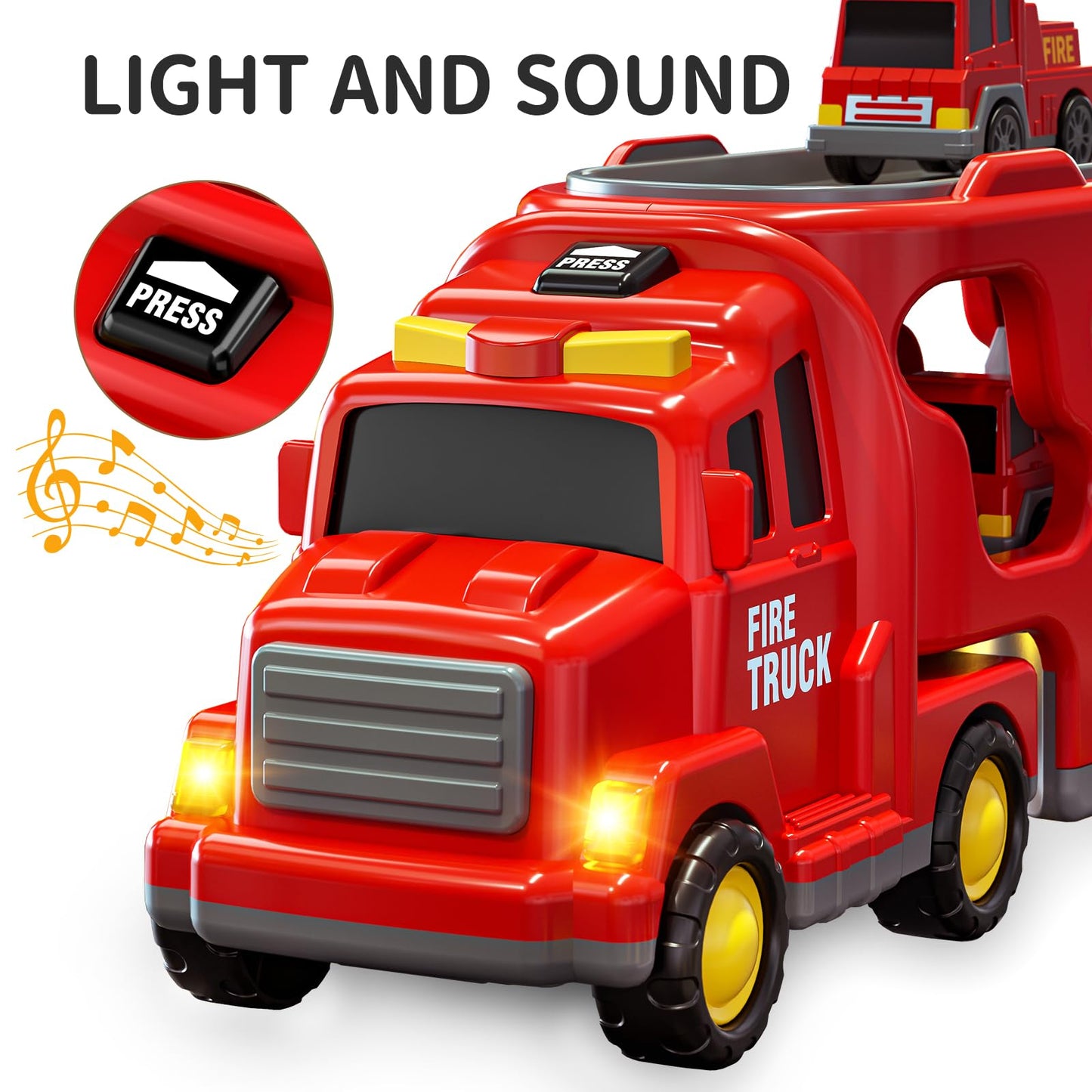 TEMI Fire Trucks Boy Toys for 3-5 Year Old Toddlers - Toys for 3 4 5 6 7 Years Old Transport Vehicle Carrier Truck, Boy Trucks T