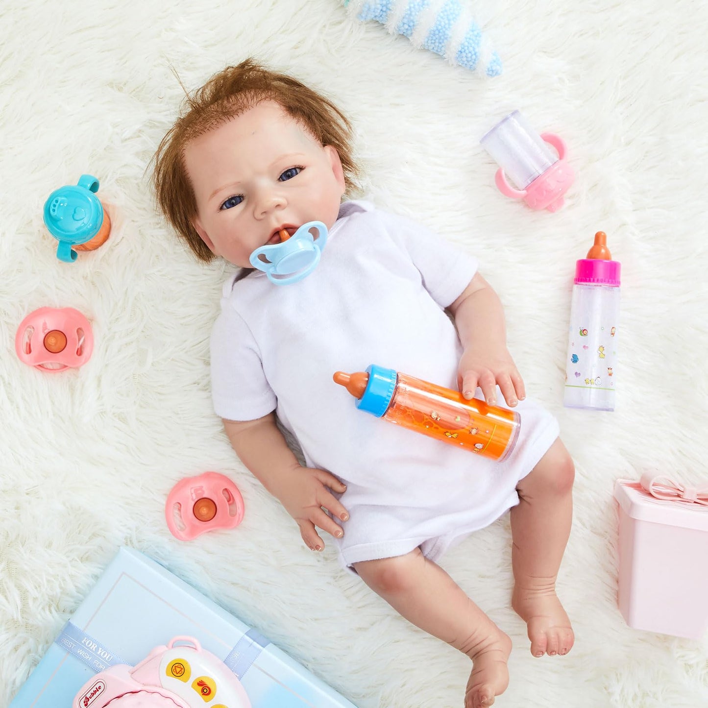 Seematn 7 Pcs Baby Doll Bottles Accessories Disappearing Doll Feeding Set Milk and Juice Bottles with Toy Pacifier Baby Bottle T