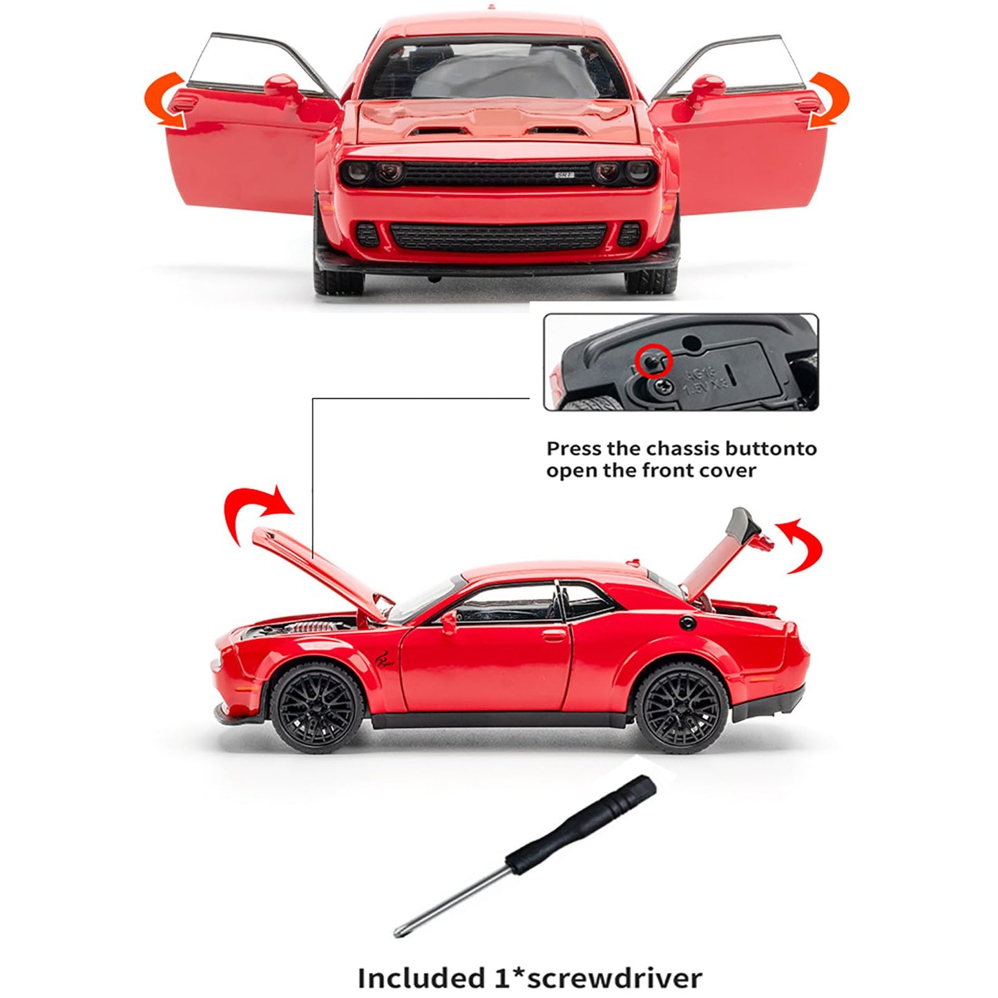 Ymhat Toy Cars 1/32 Dodge Challenger Die Cast Metal Toy Cars Hellcat Toy Car With Sound And Light Pull Back Hellcat Car For 3+ Y