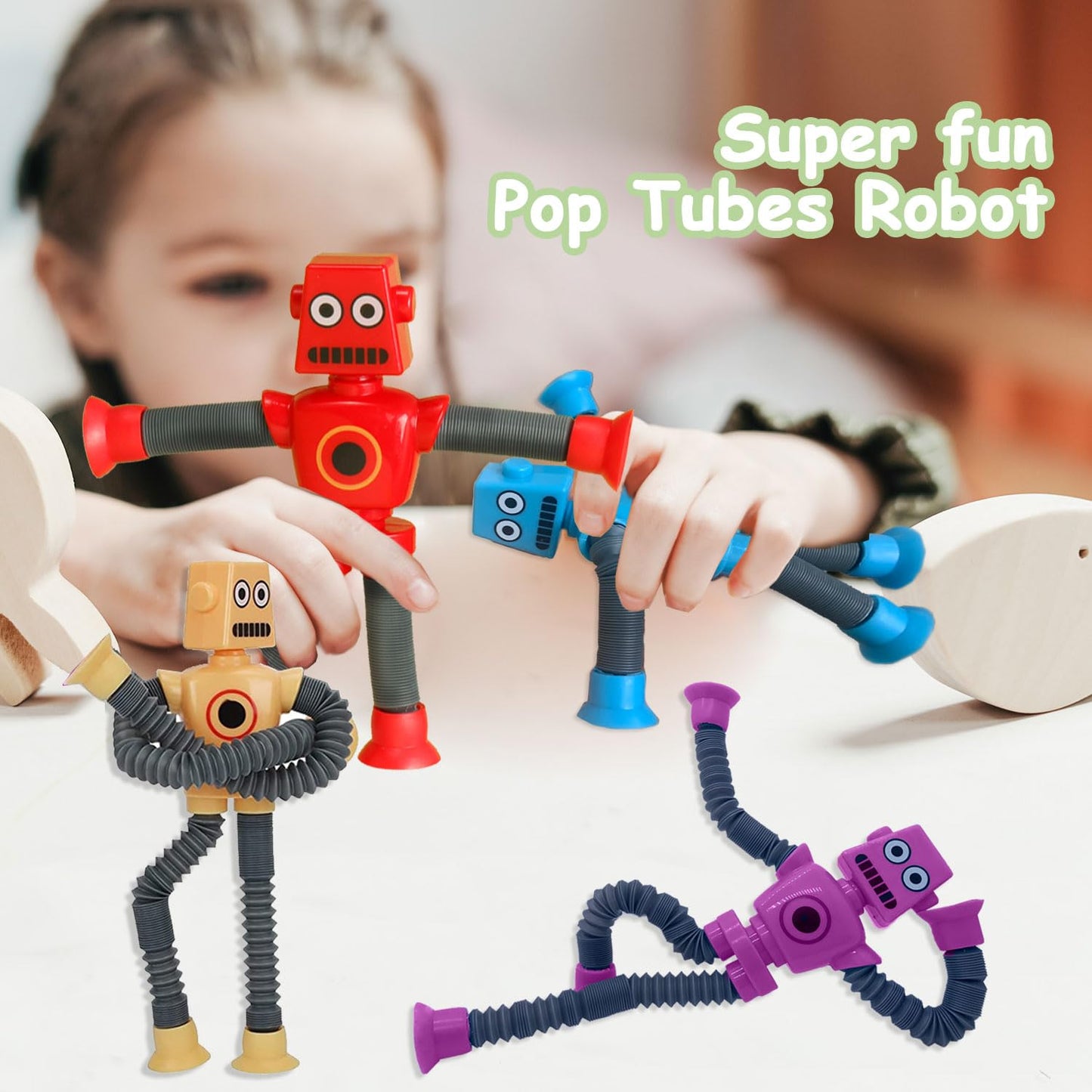 Whongkidz Pop Tubes Robot Fidget Toys 12 Packs Telescopic Suction Cup Stretchy Robots Toys Autism Sensory Shape Changing Toys Fo
